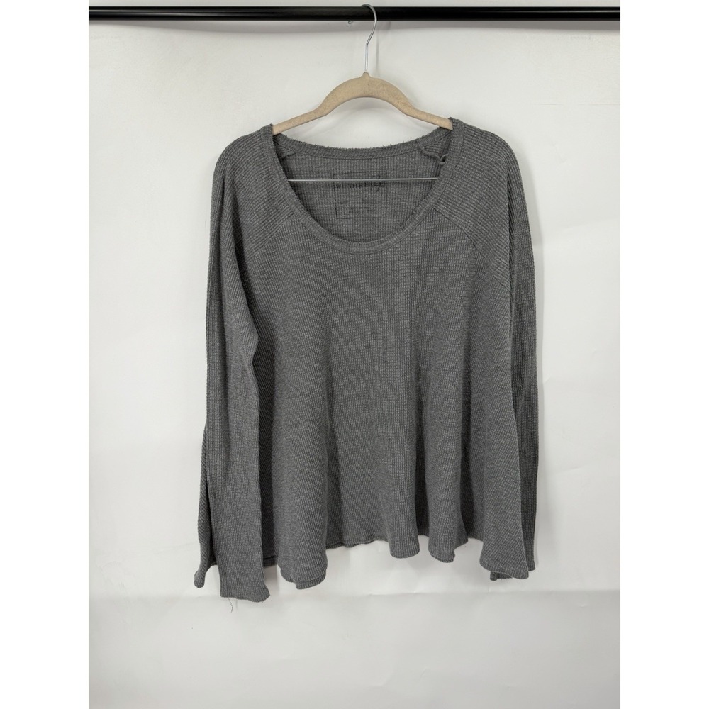 We The Free People Relaxed Thermal Top Women L Grey Lagenlook Bohemian Western
